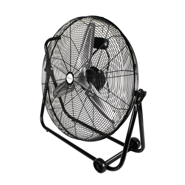 electriQ 24 Inch High Velocity Floor Drum Fan on Wheels - Black Metal Body - Image 3