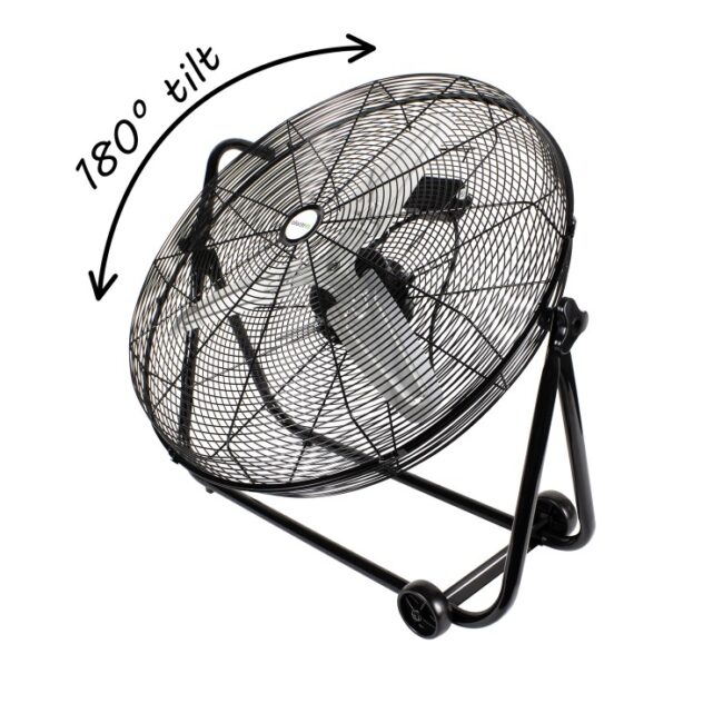 electriQ 24 Inch High Velocity Floor Drum Fan on Wheels - Black Metal Body - Image 4