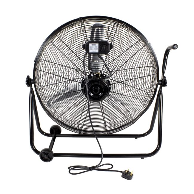 electriQ 24 Inch High Velocity Floor Drum Fan on Wheels - Black Metal Body - Image 7