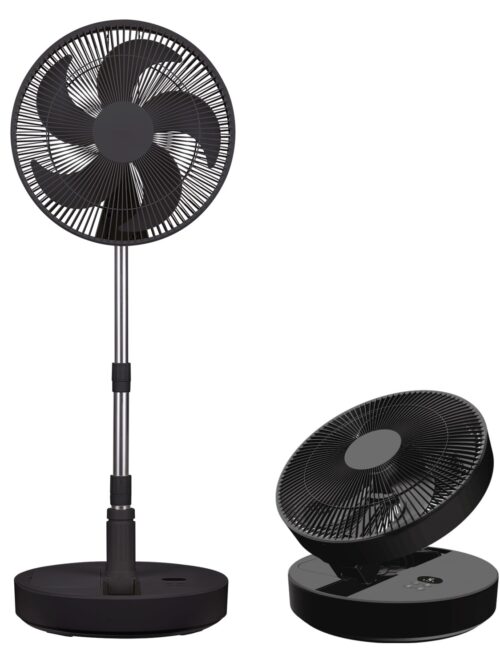 electriQ 12-inch Rechargeable Quiet Foldable DC Pedestal Fan - Indoor & Outdoor - Black