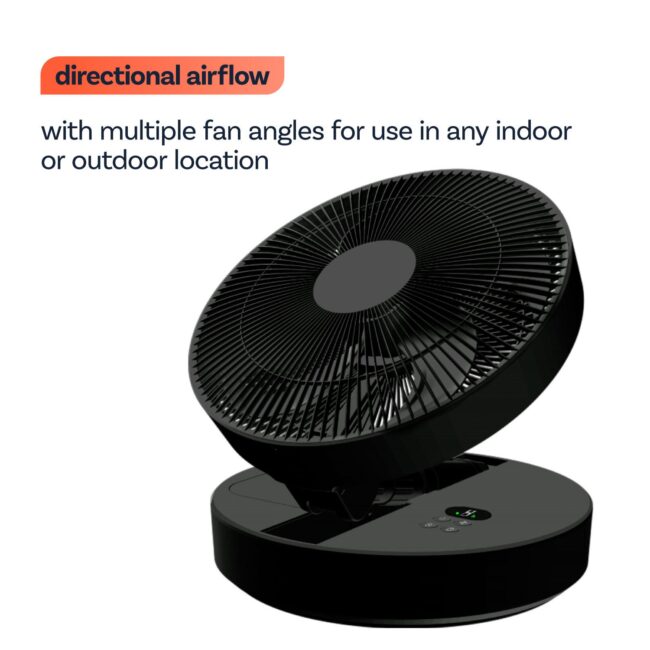 electriQ 12-inch Rechargeable Quiet Foldable DC Pedestal Fan - Indoor & Outdoor - Black - Image 9