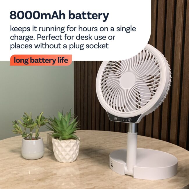 electriQ 6 inch Rechargeable and Foldable Quiet DC Fan with LED Light - Indoor or Outdoor - Image 11