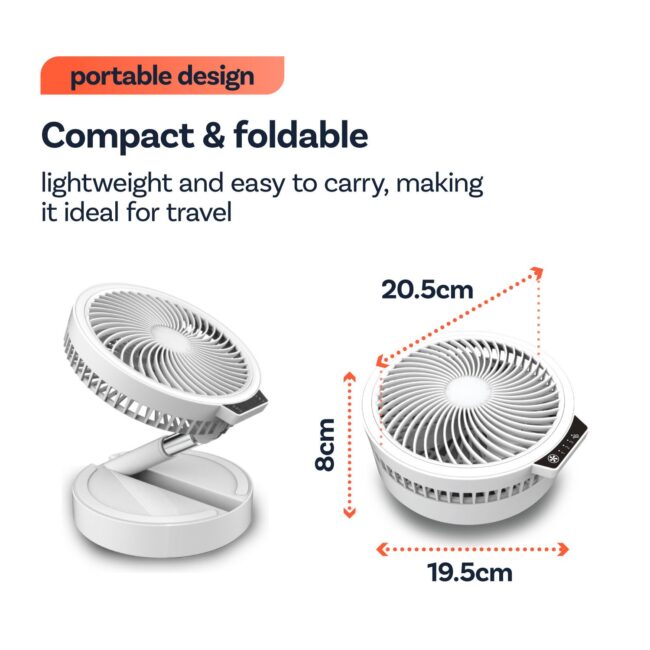 electriQ 6 inch Rechargeable and Foldable Quiet DC Fan with LED Light - Indoor or Outdoor - Image 12