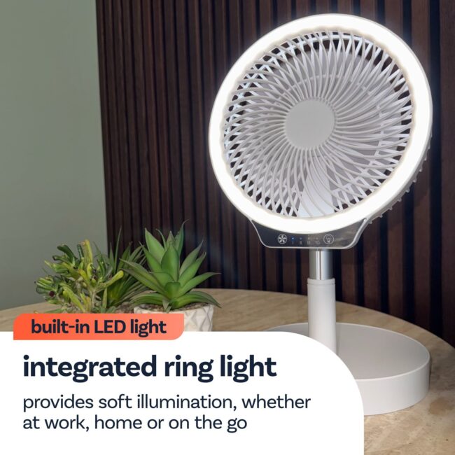 electriQ 6 inch Rechargeable and Foldable Quiet DC Fan with LED Light - Indoor or Outdoor - Image 13