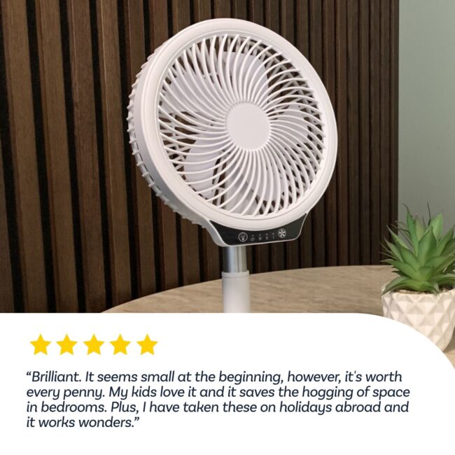 electriQ 6 inch Rechargeable and Foldable Quiet DC Fan with LED Light - Indoor or Outdoor - Image 3