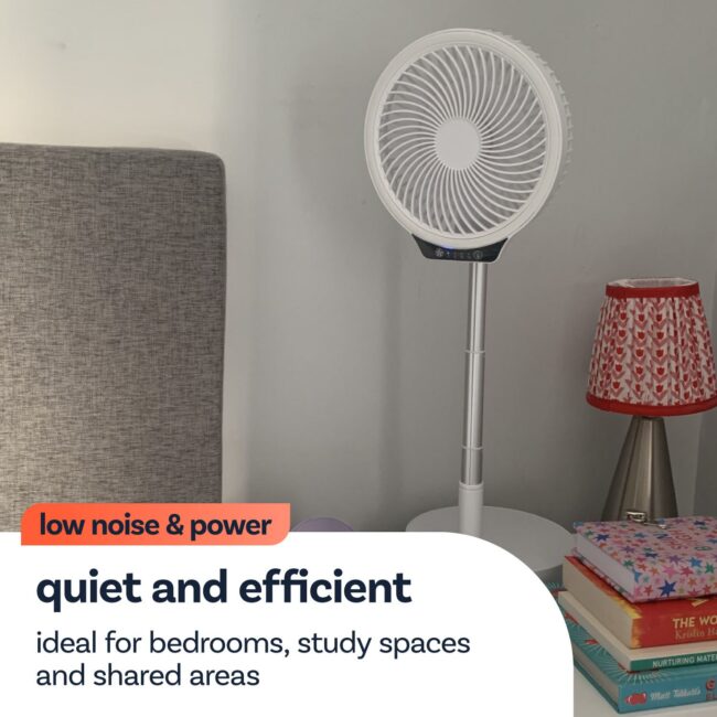 electriQ 6 inch Rechargeable and Foldable Quiet DC Fan with LED Light - Indoor or Outdoor - Image 6