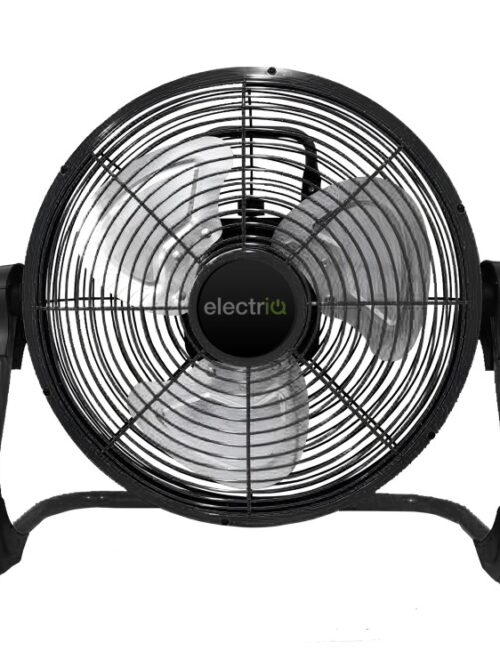 electriQ 12-inch Rechargeable Metal Body Quiet DC Floor Fan - Indoor & Outdoor Use - Black