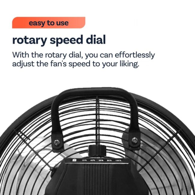 electriQ 12-inch Rechargeable Metal Body Quiet DC Floor Fan - Indoor & Outdoor Use - Black - Image 6